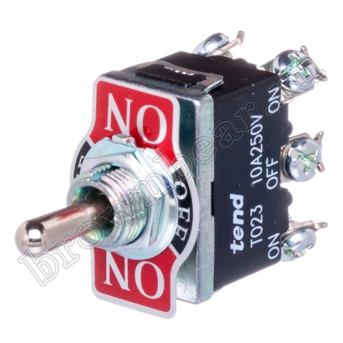 Тумблер двухполюсный, 6 контактов (on-off-on), на панель, с гайкой, DPDT  T023B