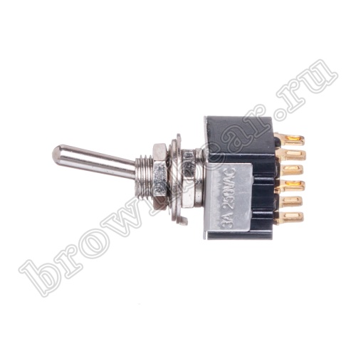 Тумблер двухполюсный, 6 контактов (on-on), на панель, с гайкой, DPDT, B069E PST-22A фото 6