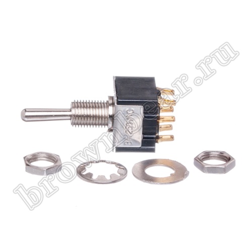 Тумблер двухполюсный, 6 контактов (on-off-on), на панель, с гайкой, DPDT, B069F PST-22C фото 4