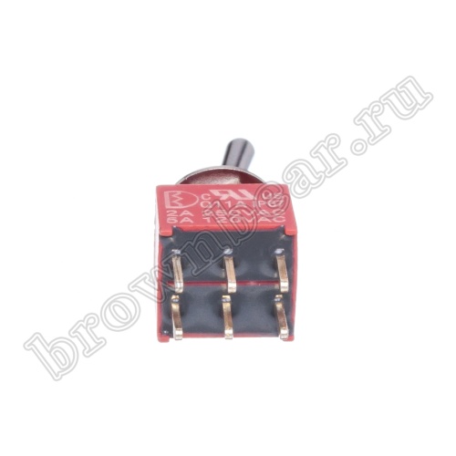 Тумблер мини двухполюсный влагозащищенный, 6 контактов (on-on), на плату, с гайкой, DPDT, IP67, B068ET PST-132A фото 4