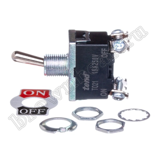 Тумблер двухполюсный, 4 контакта (on-off), на панель, с гайкой, DPDT T021B фото 6