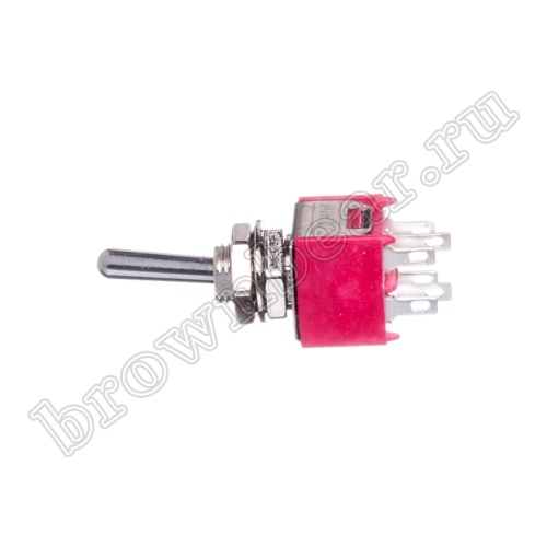 Тумблер мини двухполюсный, 6 контактов (on-on), на панель, с гайкой, DPDT, B070E PST-42A фото 6