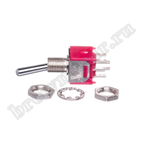 Тумблер мини двухполюсный, 6 контактов (on-on), на панель, с гайкой, DPDT, B070E PST-42A фото 4