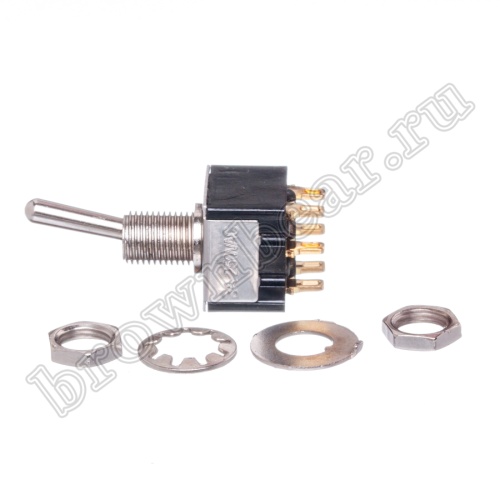 Тумблер двухполюсный, 6 контактов (on-on), на панель, с гайкой, DPDT, B069E PST-22A фото 4