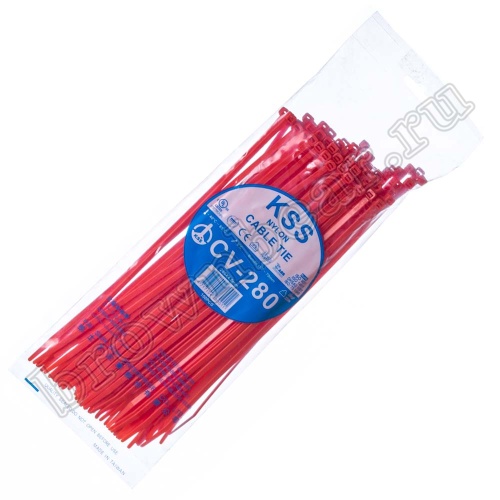 Стяжка (хомут) нейлоновая 280 x 4.8 мм, красная, упаковка 100 шт. CV-280SR фото 4