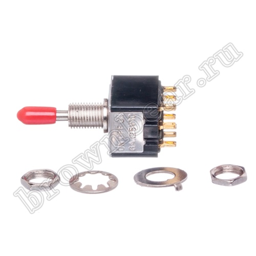 Тумблер трехполюсный, 9 контактов (on-off-on), на панель, с гайкой, 3PDT, B068J PST-83C фото 4