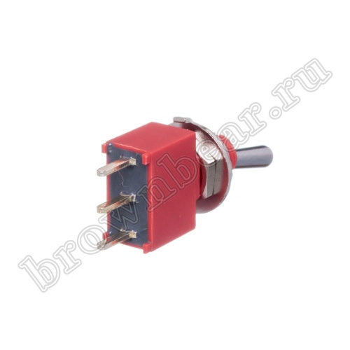 Тумблер мини однополюсный влагозащищенный, 3 контакта (on-on), на плату, с гайкой, SPDT, IP67, B068BT PST-121A фото 3