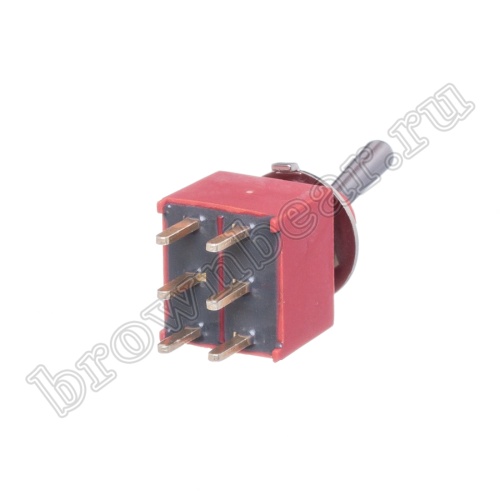 Тумблер мини двухполюсный влагозащищенный, 6 контактов (on-on), на плату, с гайкой, DPDT, IP67, B068ET PST-132A фото 2