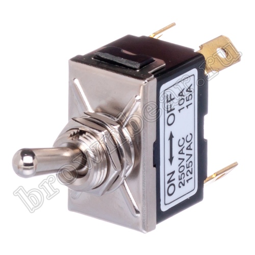 Тумблер двухполюсный, 4 контакта (on-off), на панель, с гайкой, DPDT, B067DP PST-115B