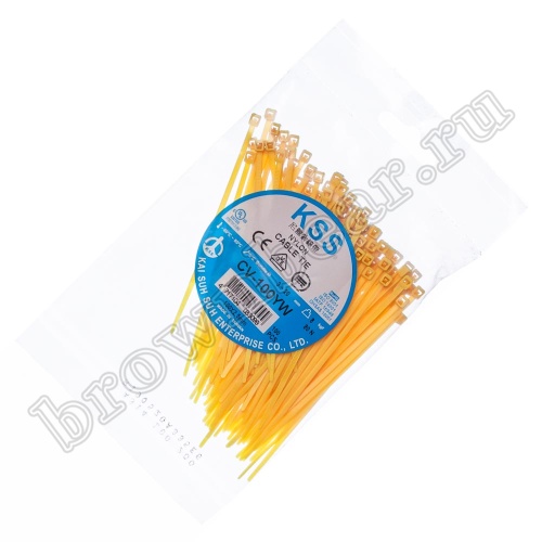 Стяжка (хомут) нейлоновая 100 x 2.5 мм, желтая, упаковка 100 шт. CV-100-Y фото 4