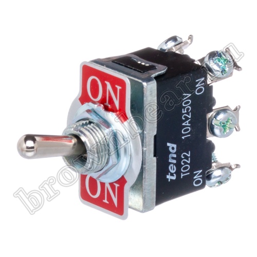 Тумблер двухполюсный, 6 контактов  (on-on), на панель, с гайкой, DPDT T022B