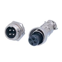 Разъем GX12 (M12) 4 контакта, розетка на кабель + вилка на блок, комплект AC-M12-4
