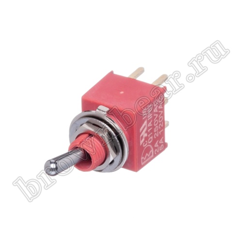 Тумблер мини двухполюсный влагозащищенный, 6 контактов (on-on), на плату, с гайкой, DPDT, IP67, B068ET PST-132A