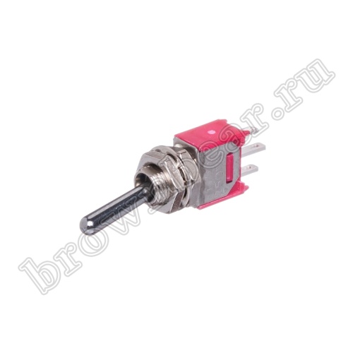 Тумблер мини однополюсный, 3 контакта (on-on), на панель, с гайкой, SPDT, B070B PST-31A