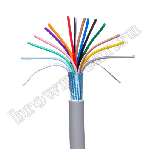 Кабель сигнальный коммуникационный 15 проводов, 26AWG, бухта 50м, экранированный, серый 