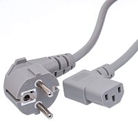 Кабель (шнур) питания 220В IEC320, CEE7/7 - C13, угловой, серый, 10А (3x0.75мм²), 1.8 метра