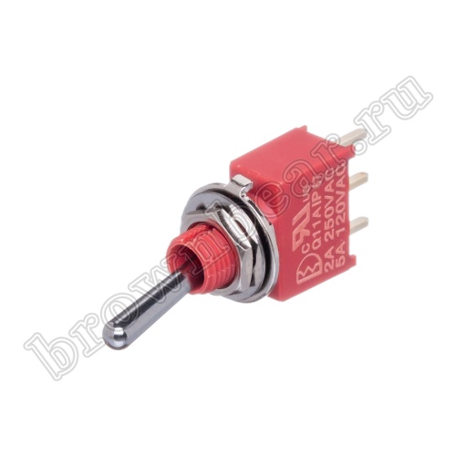 Тумблер мини однополюсный влагозащищенный, 3 контакта (on-on), на плату, с гайкой, SPDT, IP67, B068BT PST-121A