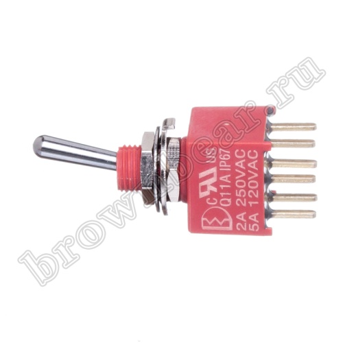 Тумблер мини двухполюсный влагозащищенный, 6 контактов (on-on), на плату, с гайкой, DPDT, IP67, B068ET PST-132A фото 6