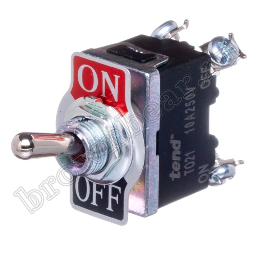 Тумблер двухполюсный, 4 контакта (on-off), на панель, с гайкой, DPDT T021B