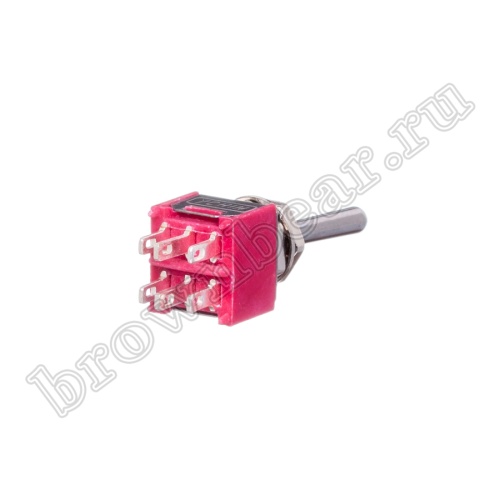 Тумблер мини двухполюсный, 6 контактов (on-on), на панель, с гайкой, DPDT, B070E PST-42A фото 2