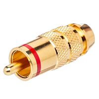 Разъем RCA-тюльпан, вилка на кабель, позолоченный, изолятор тефлон, красный RPC-3GT-R