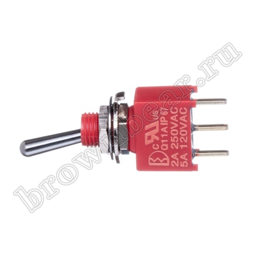 Тумблер мини однополюсный влагозащищенный, 3 контакта (on-on), на плату, с гайкой, SPDT, IP67, B068BT PST-121A фото 5